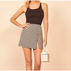 Reformation Fran Thigh Slit Mini Skirt In Quinto Navy Floral Print Size 2